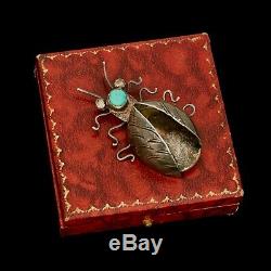 Antique Vintage Sterling Silver Native Navajo Turquoise Beetle Bug Pin Brooch