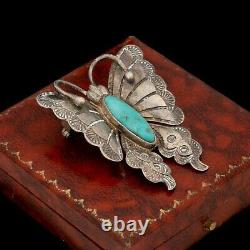 Antique Vintage Sterling Silver Native Navajo Turquoise Figural Pin Brooch 13.6g