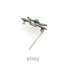Antique Vintage Sterling Silver Native Navajo Turquoise Knifewing Man Pin Brooch