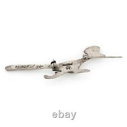 Antique Vintage Sterling Silver Native Zuni Oyster Roadrunner Inlay Pin Brooch