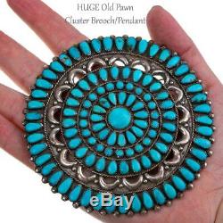 Antique Zuni Turquoise Brooch CEREMONIAL Petitpoint Old Pawn Natural ONDELACY