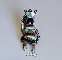 Apache Gaan Crown Dancer Inlaid Multi Gemstone Vintage Sterling Silver Pin