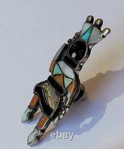 Apache Gaan Crown Dancer Inlaid Multi Gemstone Vintage Sterling Silver Pin