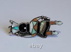 Apache Gaan Crown Dancer Inlaid Multi Gemstone Vintage Sterling Silver Pin