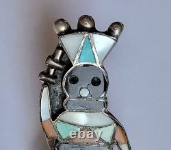 Apache Gaan Crown Dancer Inlaid Multi Gemstone Vintage Sterling Silver Pin