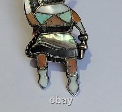 Apache Gaan Crown Dancer Inlaid Multi Gemstone Vintage Sterling Silver Pin