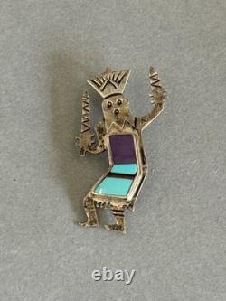 Apache Ghost Dancer Sterling Silver Stone Inlayed Pin. 1 1/2