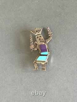 Apache Ghost Dancer Sterling Silver Stone Inlayed Pin. 1 1/2