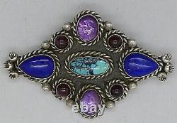 Apache Native American Sterling Silver Pin Lapis Turquoise Jeweled Pike Snyder