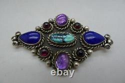 Apache Native American Sterling Silver Pin Lapis Turquoise Jeweled Pike Snyder