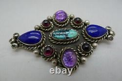 Apache Native American Sterling Silver Pin Lapis Turquoise Jeweled Pike Snyder