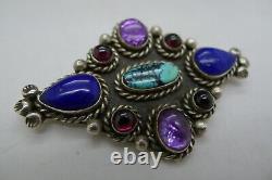 Apache Native American Sterling Silver Pin Lapis Turquoise Jeweled Pike Snyder