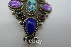 Apache Native American Sterling Silver Pin Lapis Turquoise Jeweled Pike Snyder