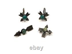 Arrows Turquoise Green Fred Harvey Era Sterling Silver Earrings & 2 Pins Lot