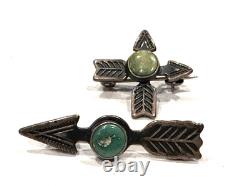 Arrows Turquoise Green Fred Harvey Era Sterling Silver Earrings & 2 Pins Lot