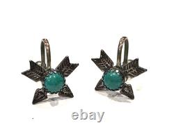 Arrows Turquoise Green Fred Harvey Era Sterling Silver Earrings & 2 Pins Lot