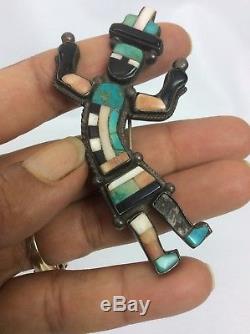 As Is Old pawn Native american Zuni sterling multi stone rainbow man Pin Brooch