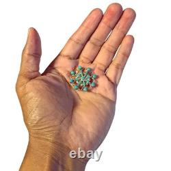 Astute 1970s Needlepoint Blue Gem Nevada Turquoise Sterling Silver Zuni Brooch