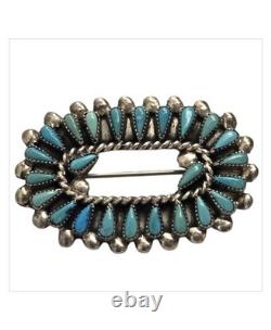 Astute Zuni Sterling Silver Cerrillos TURQUOISE Petit Point Brooch