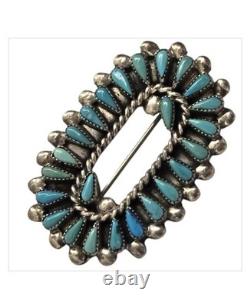 Astute Zuni Sterling Silver Cerrillos TURQUOISE Petit Point Brooch