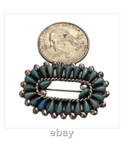 Astute Zuni Sterling Silver Cerrillos TURQUOISE Petit Point Brooch