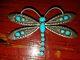 Authentic Sterling Silver & Turquoise Dragonfly Pin By Navajo Artist Lee Charley