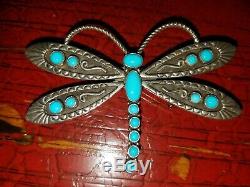 Authentic Sterling Silver & Turquoise Dragonfly Pin by Navajo Artist Lee Charley