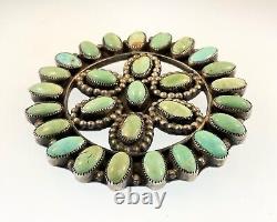 BEAUTIFUL Vintage NATIVE AMERICAN Zuni STERLING SILVER and TURQUOISE CLUSTER Pin