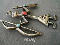 BEGAY Native American Warrior Yei Turquoise Coral Sterling Silver Pin Brooch