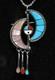 Big Signed Zuni 925 Silver Pink Mop Turquoise Sunface Crescent Moons Pendant Pin