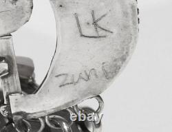 BIG Signed Zuni 925 Silver Pink Mop Turquoise Sunface Crescent Moons Pendant Pin