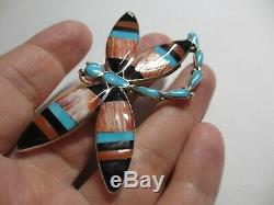 BREATHTAKING ANGUS AHIYITE Zuni Sterling-Turquoise-Coral & More Pendant/Pin-NR