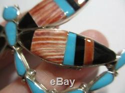 BREATHTAKING ANGUS AHIYITE Zuni Sterling-Turquoise-Coral & More Pendant/Pin-NR