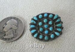 Beautiful Delicate Old ZUNI Petit Point PIN Brooch, Sterling Silver & TURQUOISE