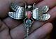 Beautiful Frank Yazzie Navajo Sterling Silver & Pink Coral Dragonfly Brooch Pin