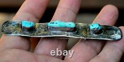Beautiful Large Old Pawn Navajo Sterling Silver & Turquoise Stones Brooch Pin 4