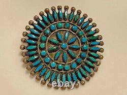 Beautiful Old Pawn Zuni Sterling Silver and Turquoise Petit Point Brooch / Pin