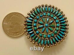 Beautiful Old Pawn Zuni Sterling Silver and Turquoise Petit Point Brooch / Pin