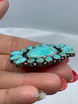 Beautiful Turquoise Brooch, Handmade, DB Sterling, Silver, 17g 2-1/8 G31.11