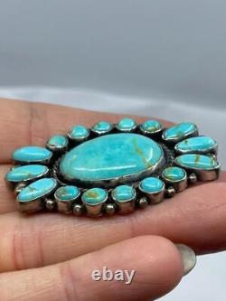 Beautiful Turquoise Brooch, Handmade, DB Sterling, Silver, 17g 2-1/8 G31.11