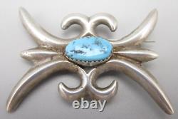 Beautiful Vintage 50's Navajo Sterling Turquoise Sandcast 2 Brooch Pin