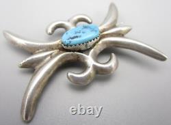 Beautiful Vintage 50's Navajo Sterling Turquoise Sandcast 2 Brooch Pin