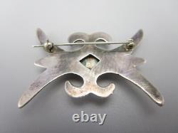 Beautiful Vintage 50's Navajo Sterling Turquoise Sandcast 2 Brooch Pin