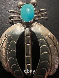 Beautiful Vintage Navajo Handmade Sterling Silver and Turquise insect Bug
