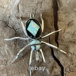 Beautiful Vintage Navajo Handmade Sterling Spider Brooch AND Pendant Onyx Opal