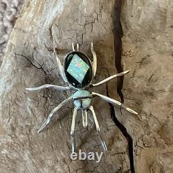 Beautiful Vintage Navajo Handmade Sterling Spider Brooch AND Pendant Onyx Opal