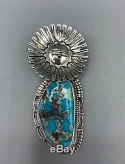 Bennie Ration Kachina Sundance Pendant Pin Sterling Silver Turquoise