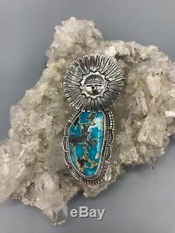 Bennie Ration Kachina Sundance Pendant Pin Sterling Silver Turquoise