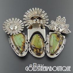 Bennie Ration Navajo 925 Silver Green Turquoise 5 Kachina Necklace Pin Pendant