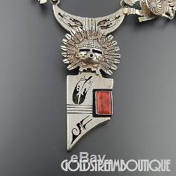Bennie Ration Navajo 925 Silver Spiny Oyster 3 Kachina Necklace Pin Pendant